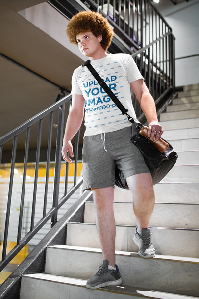 T-Shirt Mockup of a Curly-Haired Man On His Way to the Gym 42532-r-el2