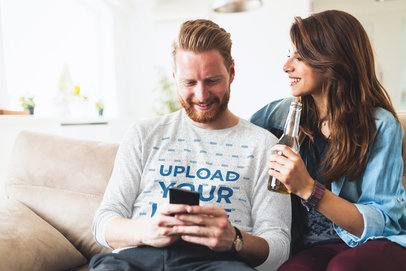 Heather Sweatshirt Mockup of a Man Chilling with His Girlfriend
