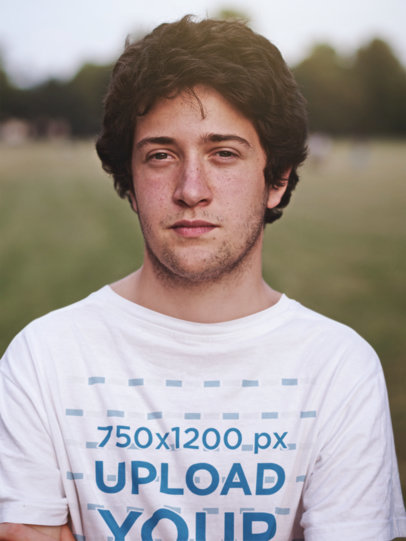 T-Shirt Mockup Featuring a Man Looking at the Camera with a Serious Expression  m6166-r-el2
