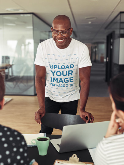 T-Shirt Mockup of a Happy Man Laughing With His Co-Workers m7814 r-el2