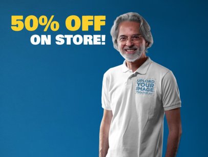 Facebook Ad - Happy Senior Man Wearing a Polo Shirt