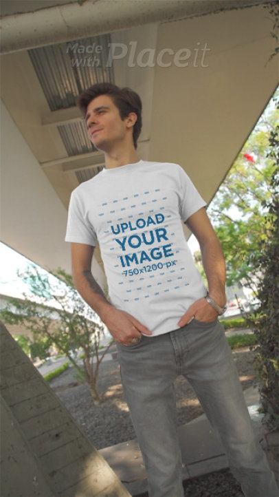 T-Shirt Video of a Man Posing in an Urban Setting