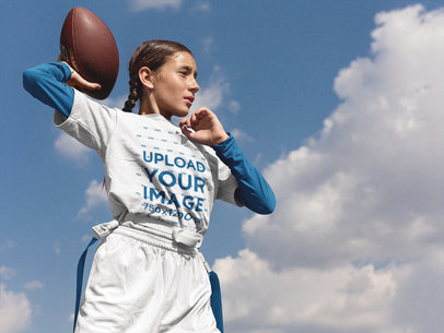 Custom Football Jersey Maker - Little Teen Girl About to Throw the Ball