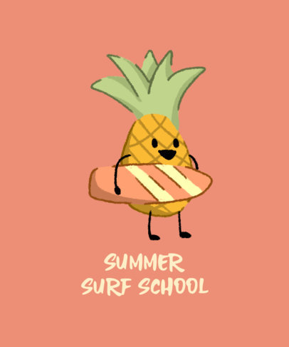T-Shirt Design Template for a Surf School Featuring a Cute Pineapple Clipart