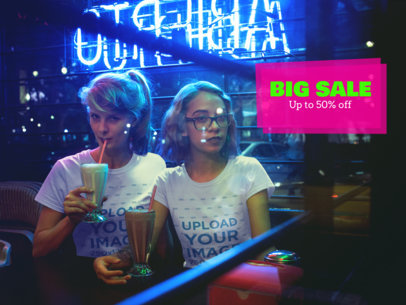 Mockup of Two Women Having Milkshakes While at a Restaurant at Night a16432
