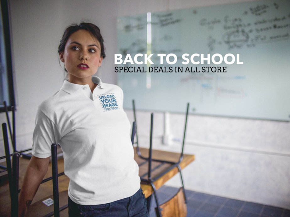 Facebook Ad - Hispanic Woman Wearing a Polo Shirt Inside a Classroom