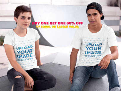 Instagram Ad - Two Friends Wearing Round Neck Tshirts Mockup at the Skate Park