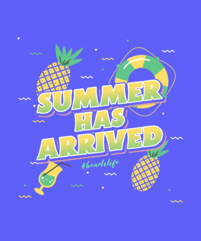 T-Shirt Design Template Featuring a Tropical Style with Pineapple Graphics