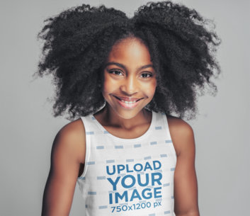 Tank Top Mockup Featuring a Smiling Girl With Afro Hairstyle