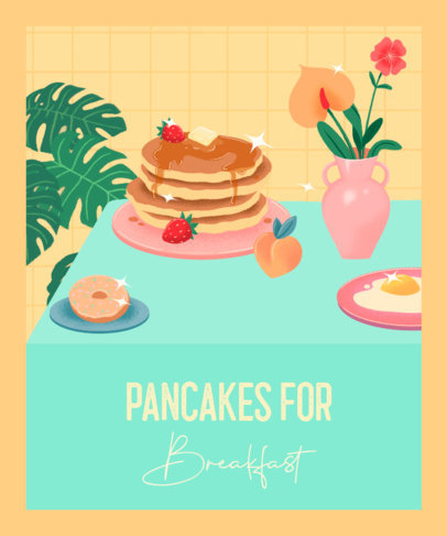 T-Shirt Design Template Featuring Illustrated Pancakes with Sparkles