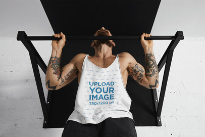 Tank Top Mockup of a Tattooed Man Doing a Pull-Up m6391 r-el2