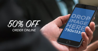 Facebook Ad Mockup of a Business Man Using iPhone 7 at the Office