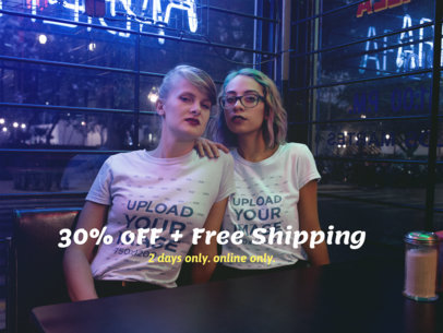 Facebook Ad - Pair of Women Wearing T-Shirts While at a Restaurant at Night