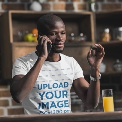Basic Tee Mockup Featuring a Bearded Man on the Phone m6195-r-el2