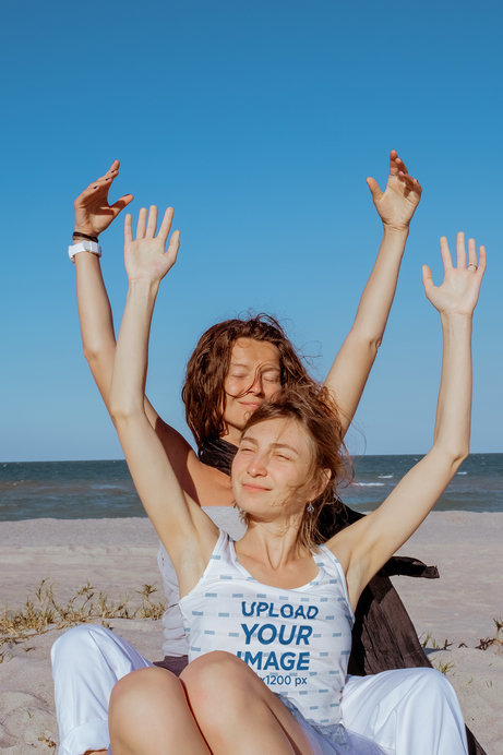 Sublimated Tank Top Mockup of a Woman Enjoying the Sunlight