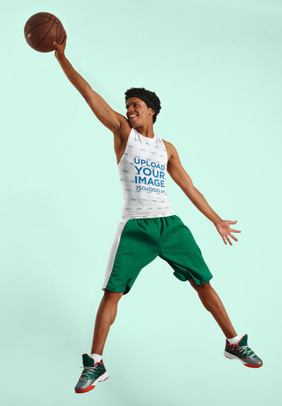 Tank Top Mockup of a Man Playing Basketball