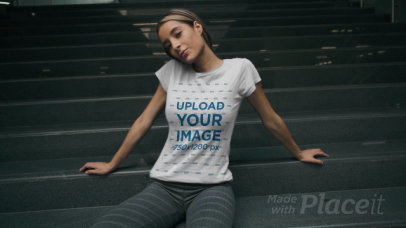 Round-Neck Tee Video of a Woman Posing by a Staircase
