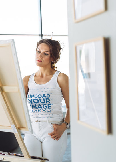 Tank Top Mockup Featuring a Woman Painting 