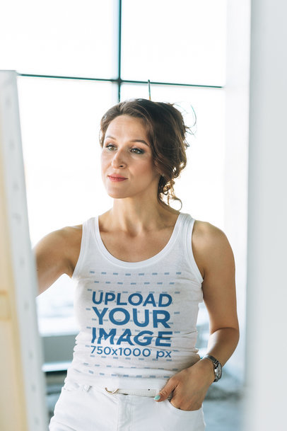 Tank Top Mockup Featuring an Inspired Woman Painting