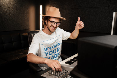 T-Shirt Mockup of a Musical Producer Working at a Studio m6001-r-el2