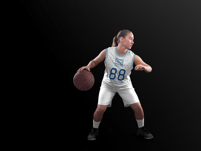 Basketball Jersey Maker - Teen Girl Dribbling in Studio