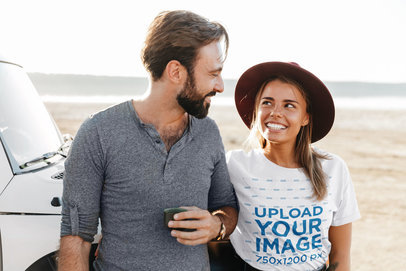 T-Shirt Mockup of a Woman Giving a Tender Look to Her Boyfriend