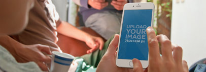 Wide Mockup of a Group of Friends Hanging Out with an iPhone 6