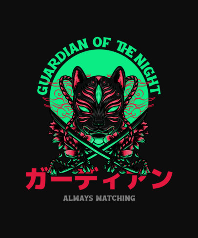 Trendy T-Shirt Design Template with Detailed Illustrations of Japanese Masks