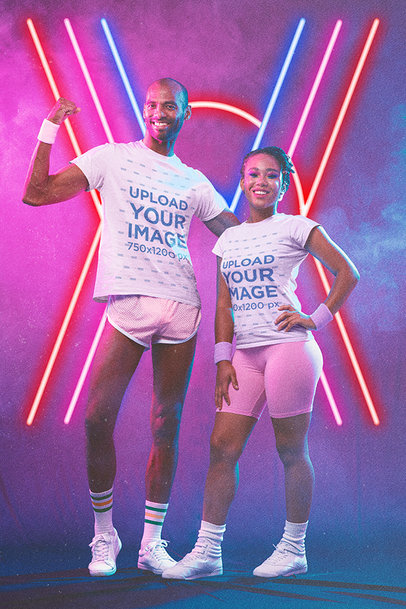 80s-Styled T-Shirt Mockup Featuring a Man and a Woman Posing m11198