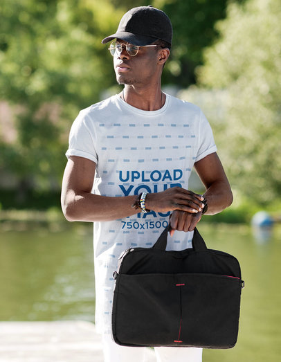 T-Shirt Mockup of a Young Man Holding a Briefcase M11015-r-el2