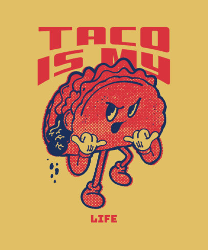 T-Shirt Design Maker With a Taco Cartoon and a Junk Food Day Theme