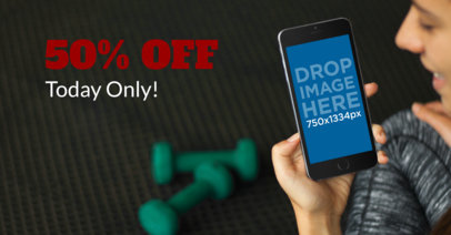 Facebook Ad Mockup of a Woman at the Gym Watching an iPhone