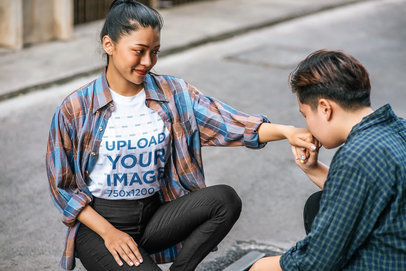 T-Shirt Mockup of a Young Woman on a Date 