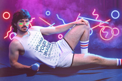 Tank Top Mockup of a Man with Neon Face Painting Wearing 80's Activewear M11212