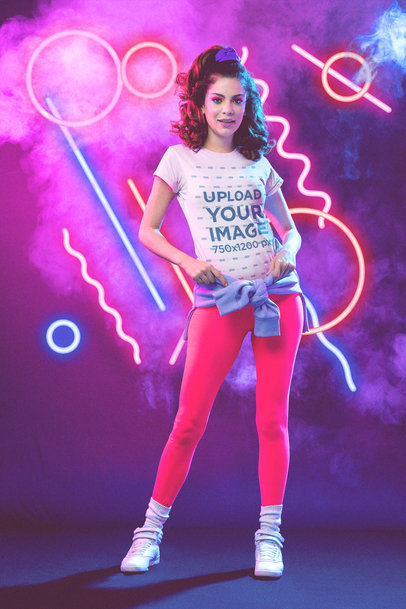 T-Shirt Mockup of a Woman with an 80s Aesthetic 
