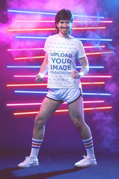 T-Shirt Mockup Featuring a Man Wearing Retro Sportswear 
