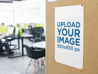 Office Poster Mockup Pinned to a Cork Board a16291