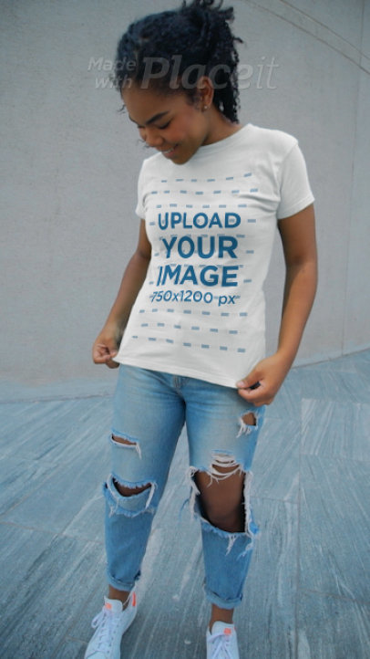 Video of a Young Woman Showcasing Her T-Shirt