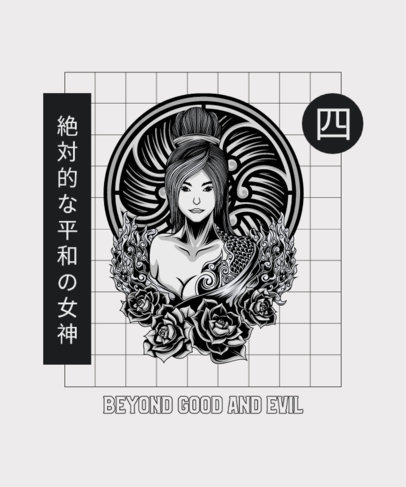 T-Shirt Design Template with a Female Japanese Character 4177a-el1