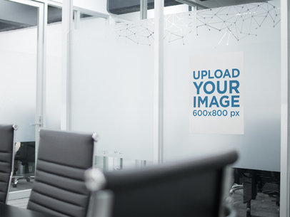 Mockup of a Poster on a Conference Room Wall a16296