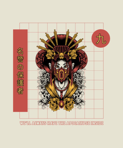 T-Shirt Design Maker of Female Character with Japanese Ornaments