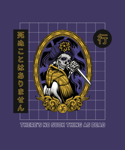 T-Shirt Design Template with a Japanese-Inspired Skeleton Character