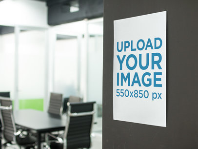 Mockup of a Poster on a Black Wall Near a Meeting Room