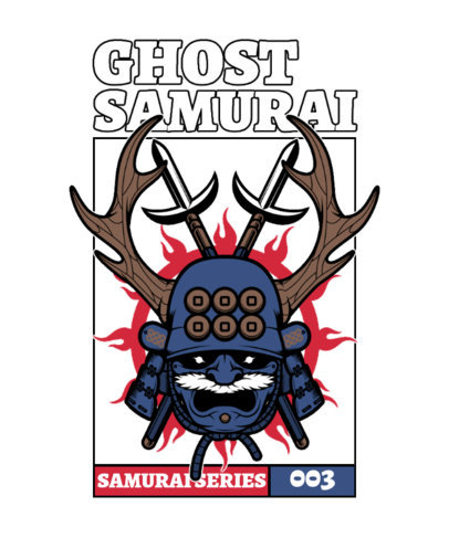 Illustrated T-Shirt Design Template Featuring a Samurai With a Kabuto Helmet 4179c-el1