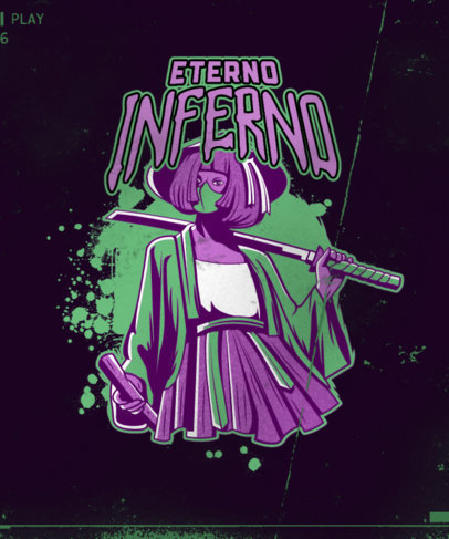 Gaming T-Shirt Design Template with a Samurai Shodown-Inspired Graphic 4499h