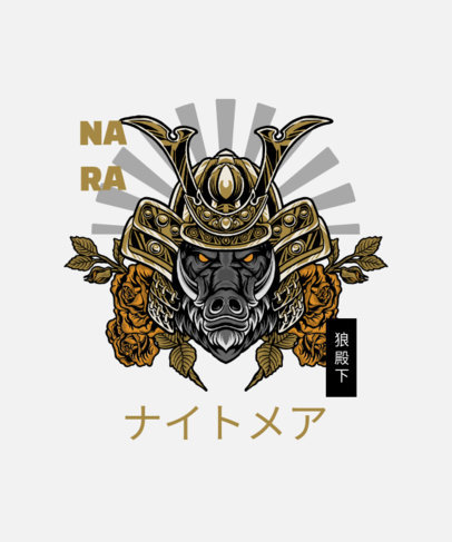 T-Shirt Design Template with a Samurai-Themed Graphic
