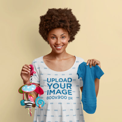 Sublimated T-Shirt Mockup Featuring a Smiling Pregnant Woman With Baby Stuff m3467 r-el2