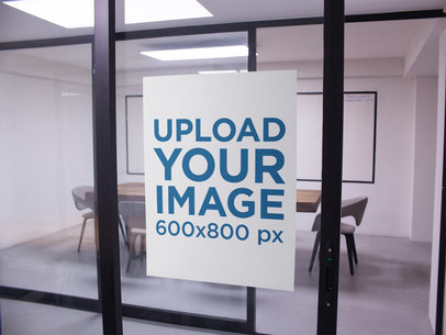 Poster Mockup on a Meeting Room Window Wall