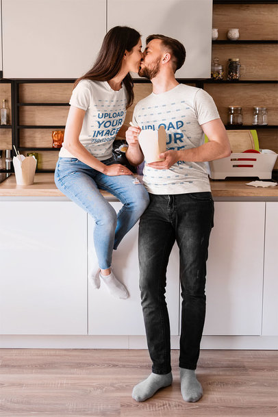 Heathered Tee Mockup of a Couple Kissing in the Kitchen m7596 r-el2
