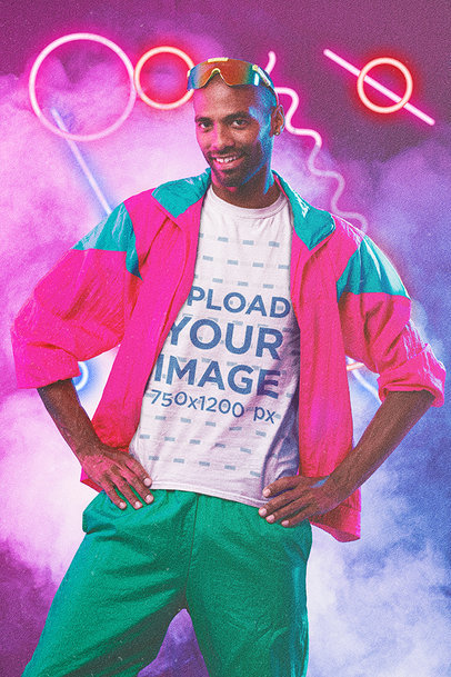 T-Shirt Mockup of a Man Wearing 80's-Style Activewear